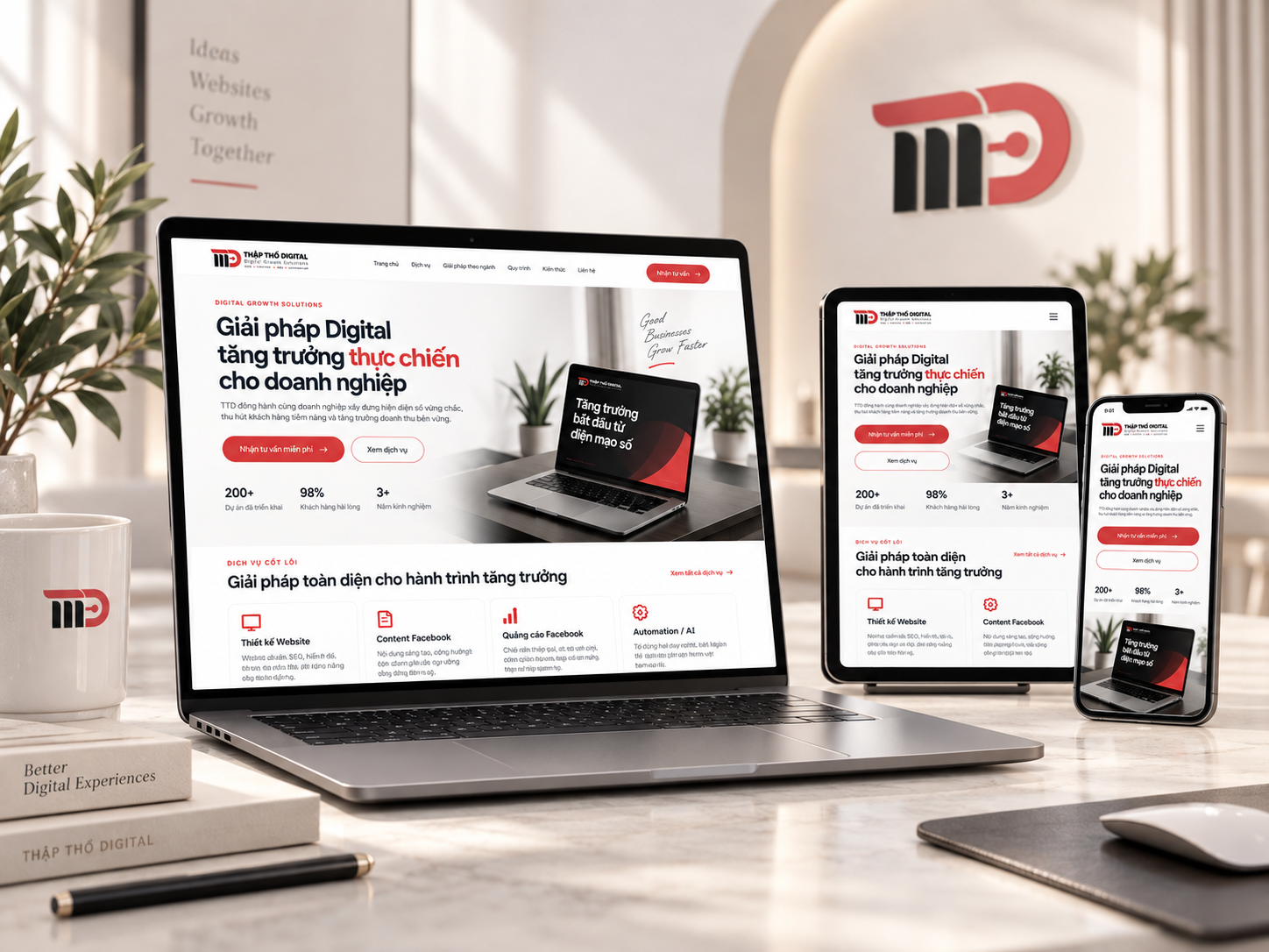 Website responsive trên desktop tablet mobile
