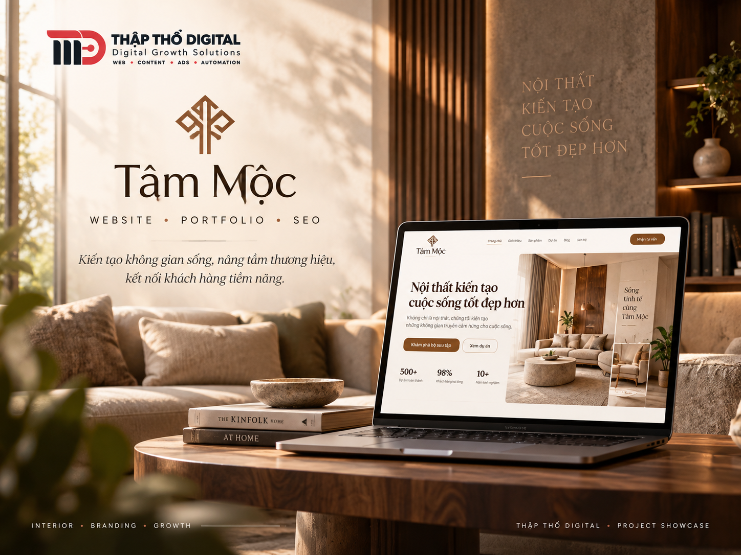Dự án thiết kế website nội thất Tâm Mộc với màu gỗ ấm