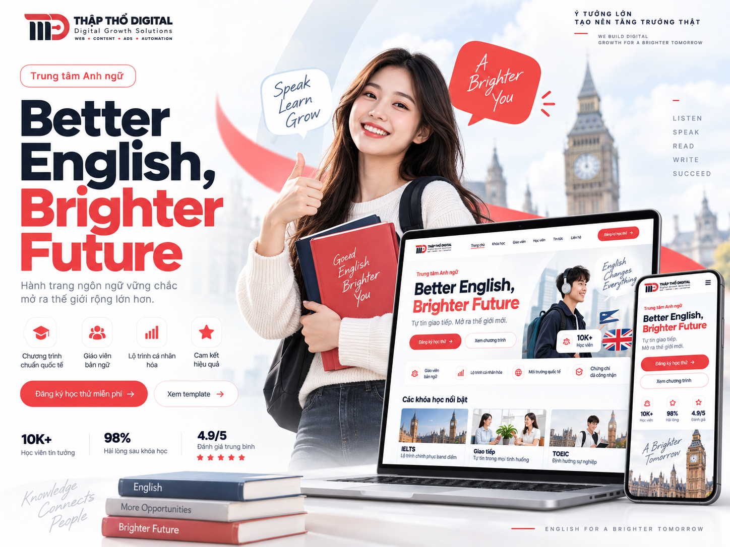 Concept website trung tâm Anh ngữ hiện đại do TTD thiết kế